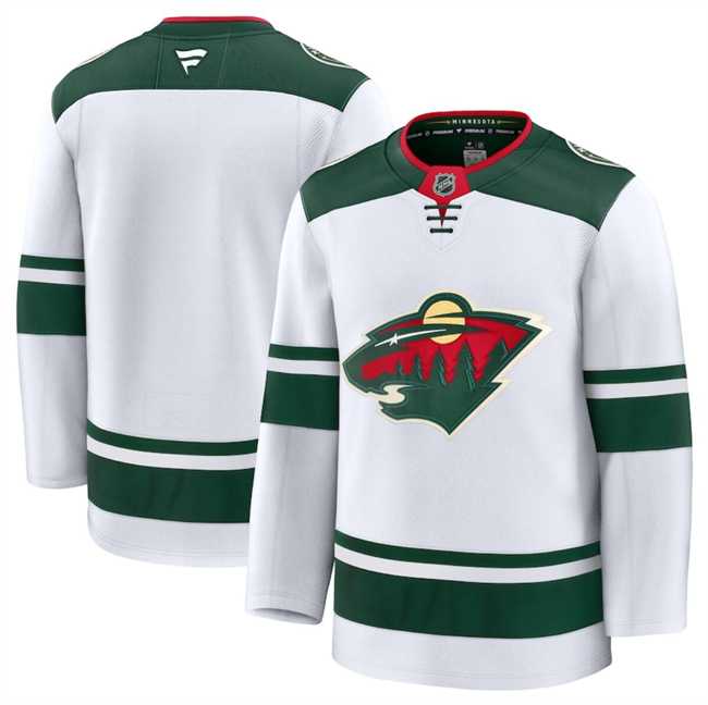 Men%27s Minnesota Wild Custom White 2024-25 Away Stitched Hockey Jersey